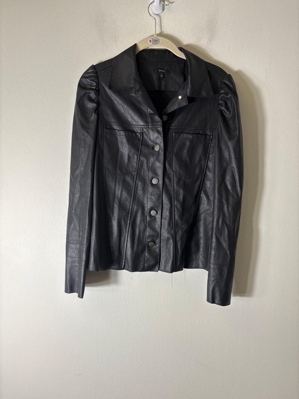 Drew Black Faux Leather long Sleeve Button Up Jacket Sz S
